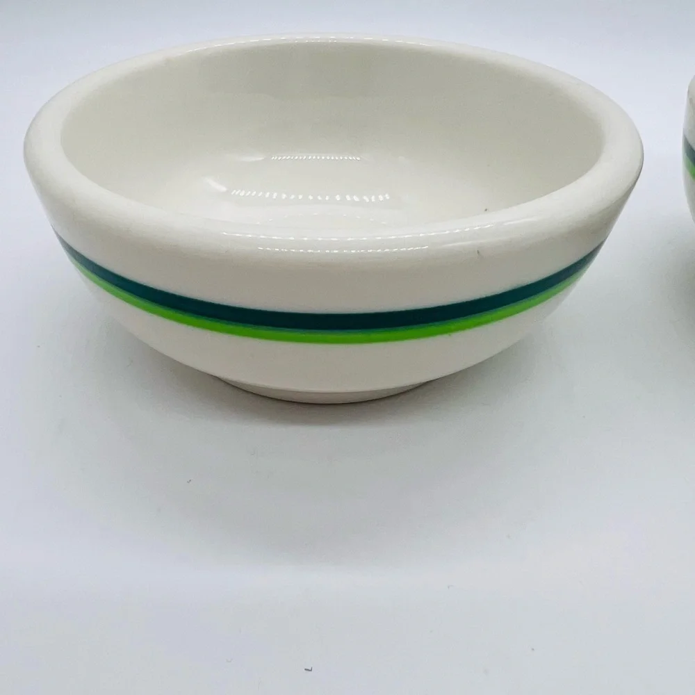 Wallace China California U.S.A. Striped Set of 2 Ceramic Bowls - Green and Blue